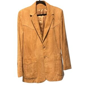 Vintage Men's Leather Carmel Old Money Brown Blazer Sport Coat Jacket Men's 40